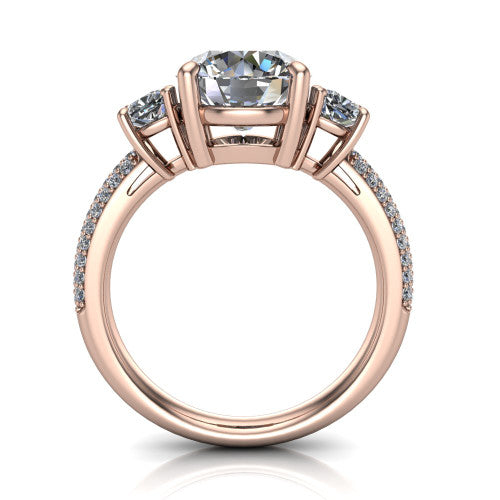 Valentina Round Shape Three Stone Engagement Ring in 18K Rose Gold