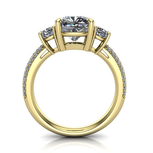 Valentina Cushion Shape Three Stone Engagement Ring in 14K Yellow Gold
