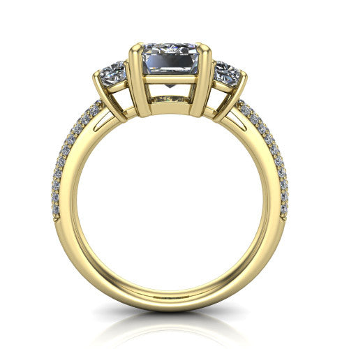 Valentina Emerald Shape Three Stone Engagement Ring in 14K Yellow Gold
