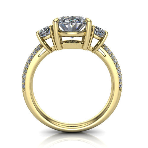 Valentina Oval Shape Three Stone Engagement Ring in 14K Yellow Gold