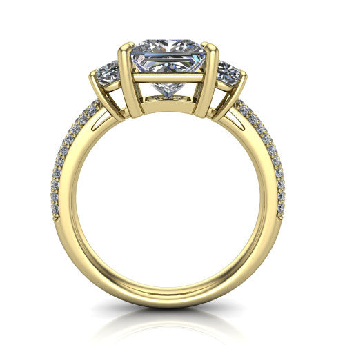 Valentina Princess Shape Three Stone Engagement Ring in 18K Yellow Gold