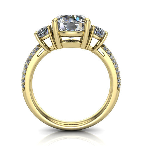 Valentina Round Shape Three Stone Engagement Ring in 18K Yellow Gold