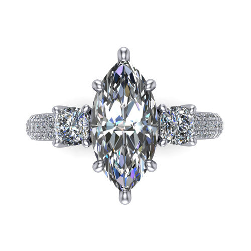 Valentina Marquise Shape Three Stone Engagement Ring in Platinum