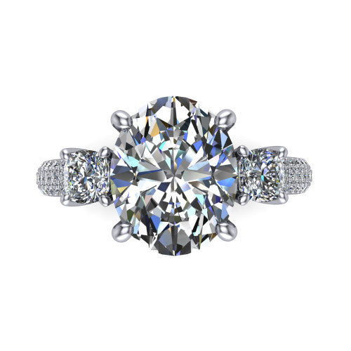 Valentina Oval Shape Three Stone Engagement Ring in Platinum