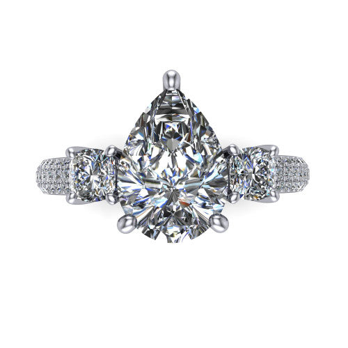 Valentina Pear Shape Three Stone Engagement Ring in 14K White Gold