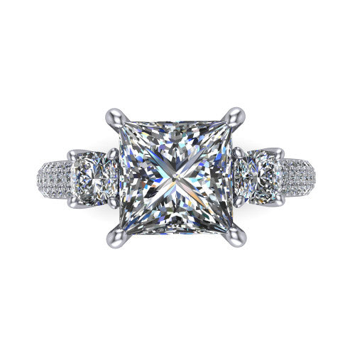 Valentina Princess Shape Three Stone Engagement Ring in Platinum
