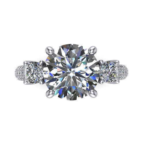 Valentina Round Shape Three Stone Engagement Ring in Platinum