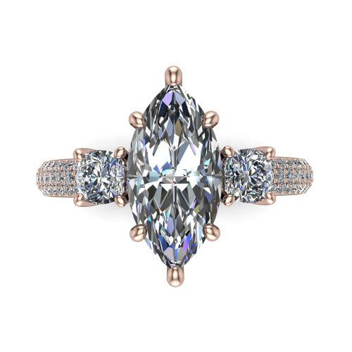 Valentina Marquise Shape Three Stone Engagement Ring in 18K Rose Gold