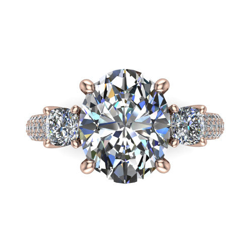 Valentina Oval Shape Three Stone Engagement Ring in 14K Rose Gold