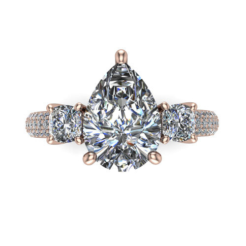 Valentina Pear Shape Three Stone Engagement Ring in 18K Rose Gold