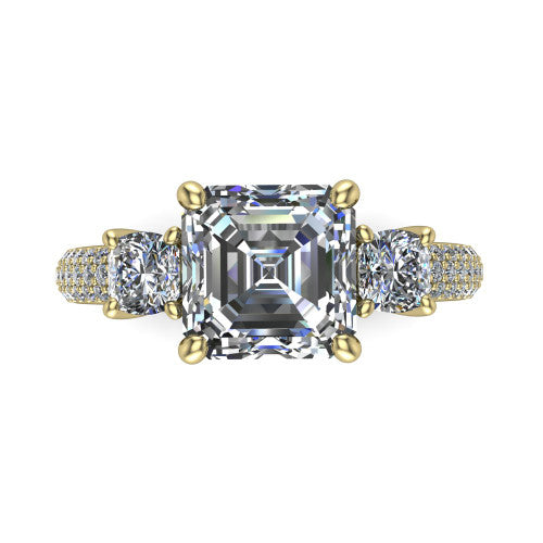 Valentina Square Emerald Shape Three Stone Engagement Ring in 18K Yellow Gold