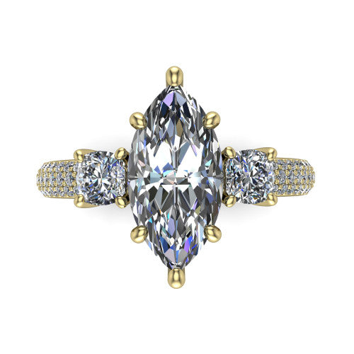Valentina Marquise Shape Three Stone Engagement Ring in 18K Yellow Gold
