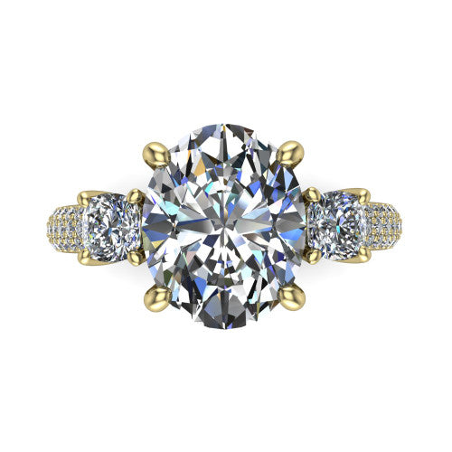 Valentina Oval Shape Three Stone Engagement Ring in 18K Yellow Gold