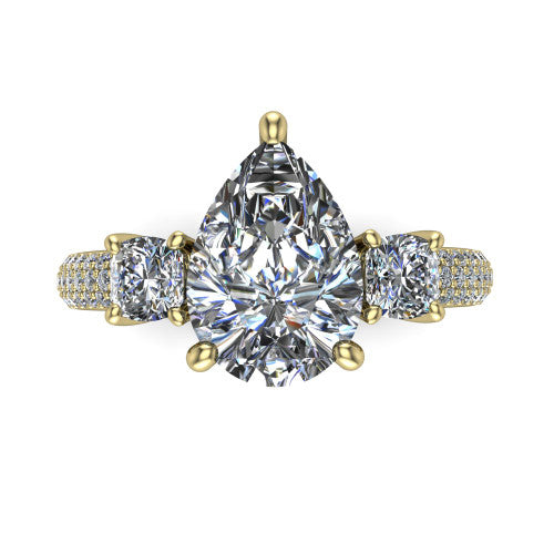 Valentina Pear Shape Three Stone Engagement Ring in 14K Yellow Gold
