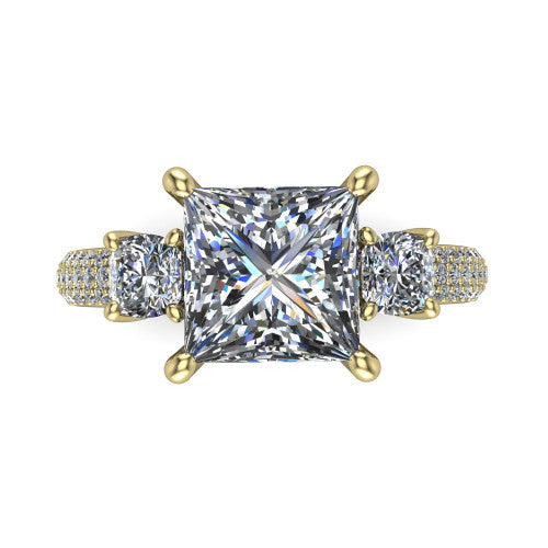 Valentina Princess Shape Three Stone Engagement Ring in 14K Yellow Gold