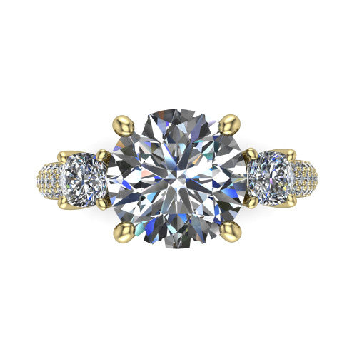Valentina Round Shape Three Stone Engagement Ring in 18K Yellow Gold