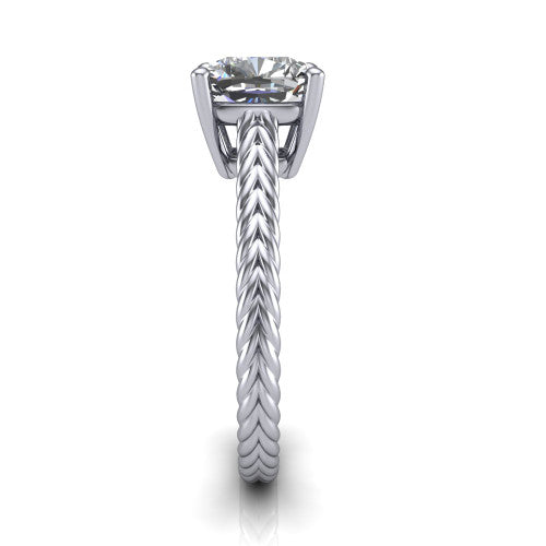 Jayden cushion classic engagement ring in 14K White Gold, side profile showing the plaited rope braid running down the band