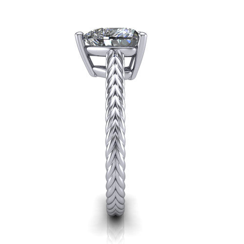 Jayden heart classic engagement ring in Platinum, side profile showing the plaited rope braid running down the band