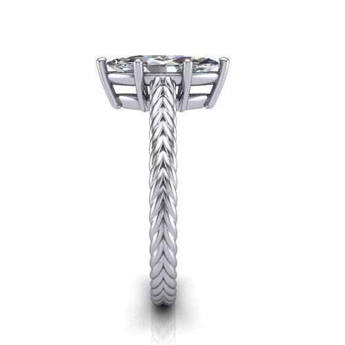 Jayden marquise classic engagement ring in 18K White Gold, side profile showing the plaited rope braid running down the band