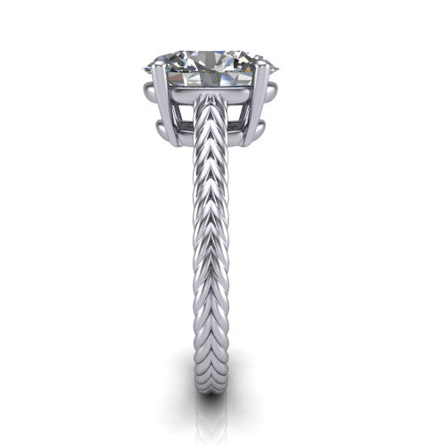Jayden oval classic engagement ring in Platinum, side profile showing the plaited rope braid running down the band