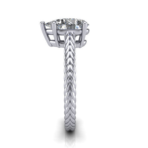 Jayden pear classic engagement ring in 14K White Gold, side profile showing the plaited rope braid running down the band