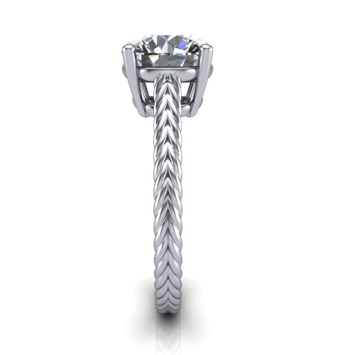Jayden round classic engagement ring in Platinum, side profile showing the plaited rope braid running down the band