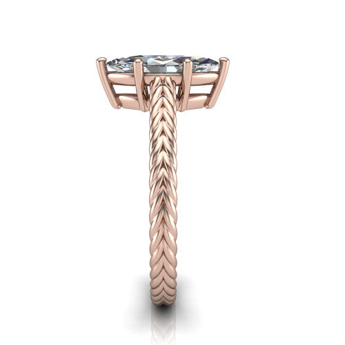 Jayden marquise classic engagement ring in 18K Rose Gold, side profile showing the plaited rope braid running down the band