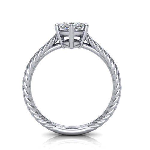 Jayden marquise classic engagement ring in Platinum, through-finger front profile showing the solitaire head raised above the woven rope shank
