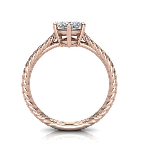 Jayden marquise classic engagement ring in 18K Rose Gold, through-finger front profile showing the solitaire head raised above the woven rope shank