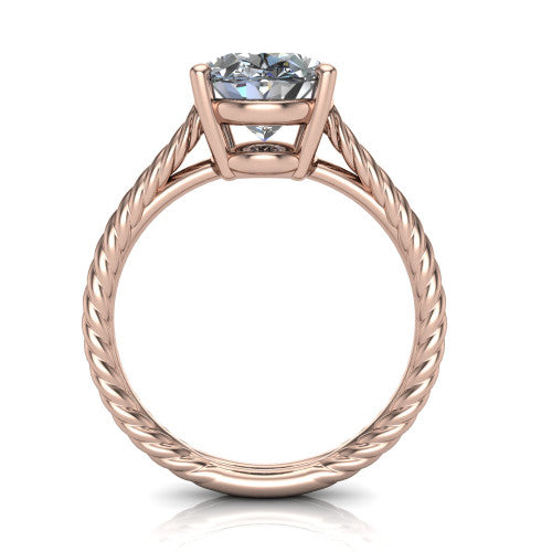 Jayden oval classic engagement ring in 18K Rose Gold, through-finger front profile showing the solitaire head raised above the woven rope shank