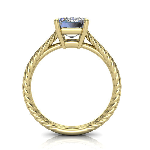 Jayden emerald classic engagement ring in 14K Yellow Gold, through-finger front profile showing the solitaire head raised above the woven rope shank