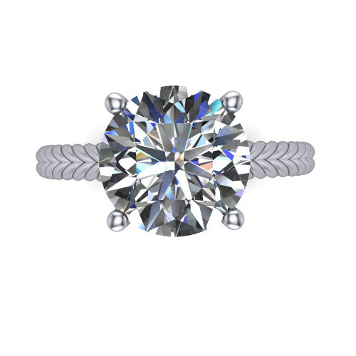 Jayden round classic engagement ring in 18K White Gold, top-down view showing the prong-set center diamond over a braided rope band
