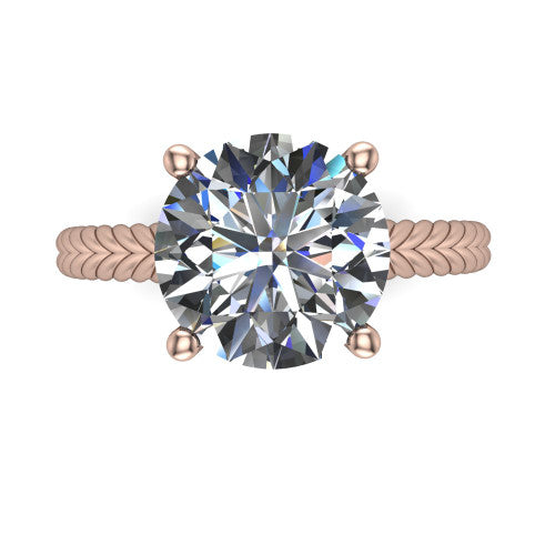 Jayden round classic engagement ring in 14K Rose Gold, top-down view showing the prong-set center diamond over a braided rope band