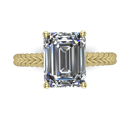 Jayden emerald classic engagement ring in 14K Yellow Gold, top-down view showing the prong-set center diamond over a braided rope band