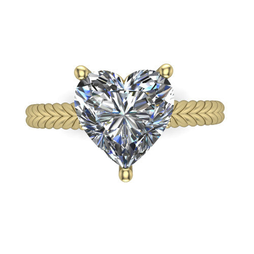 Jayden heart classic engagement ring in 14K Yellow Gold, top-down view showing the prong-set center diamond over a braided rope band