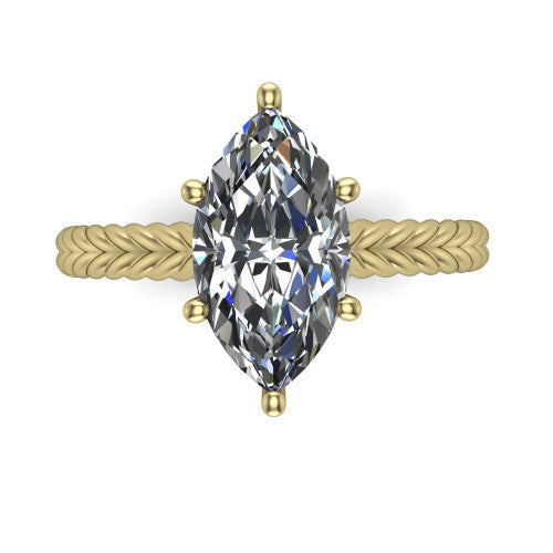 Jayden marquise classic engagement ring in 14K Yellow Gold, top-down view showing the prong-set center diamond over a braided rope band