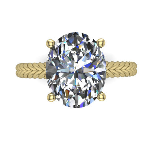 Jayden oval classic engagement ring in 14K Yellow Gold, top-down view showing the prong-set center diamond over a braided rope band