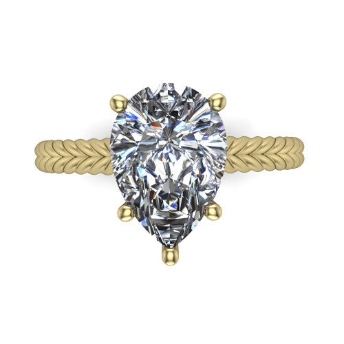 Jayden pear classic engagement ring in 14K Yellow Gold, top-down view showing the prong-set center diamond over a braided rope band