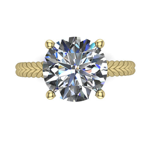 Jayden round classic engagement ring in 14K Yellow Gold, top-down view showing the prong-set center diamond over a braided rope band