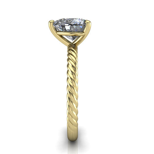 Nova heart rope solitaire engagement ring in 14K Yellow Gold, side profile showing the twisted rope band and the open basket beneath the heart center