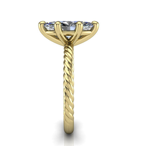 Nova marquise rope solitaire engagement ring in 18K Yellow Gold, side profile showing the twisted rope band and the open basket beneath the marquise center