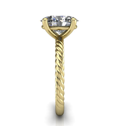 Nova oval rope solitaire engagement ring in 14K Yellow Gold, side profile showing the twisted rope band and the open basket beneath the oval center