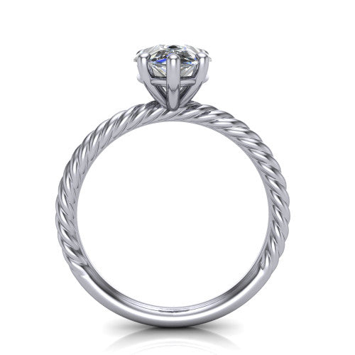 Nova marquise rope solitaire engagement ring in 18K White Gold, through-finger front profile showing the marquise center raised above the rope band
