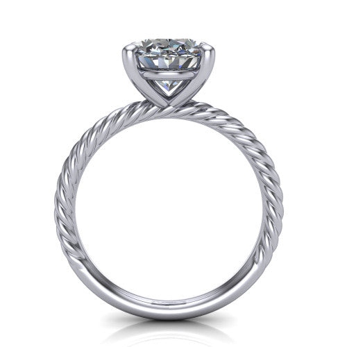 Nova oval rope solitaire engagement ring in 14K White Gold, through-finger front profile showing the oval center raised above the rope band
