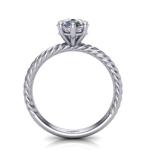 Nova pear rope solitaire engagement ring in 14K White Gold, through-finger front profile showing the pear center raised above the rope band