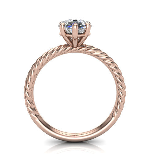 Nova marquise rope solitaire engagement ring in 18K Rose Gold, through-finger front profile showing the marquise center raised above the rope band