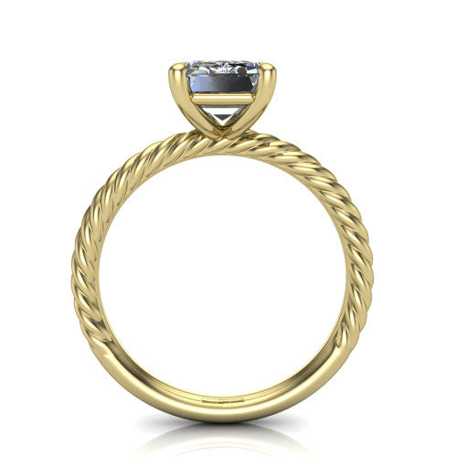 Nova emerald rope solitaire engagement ring in 14K Yellow Gold, through-finger front profile showing the emerald center raised above the rope band