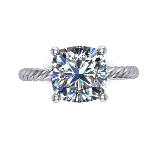 Nova cushion rope solitaire engagement ring in 14K White Gold, top-down view showing the cushion center and the braided rope shank