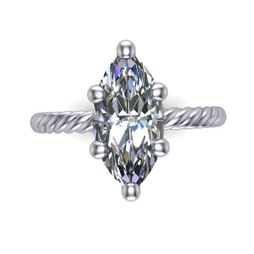 Nova marquise rope solitaire engagement ring in Platinum, top-down view showing the marquise center and the braided rope shank