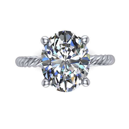 Nova oval rope solitaire engagement ring in 18K White Gold, top-down view showing the oval center and the braided rope shank